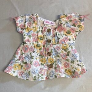 Little Lass LIKE NEW Floral Kids Blouse - Pink, Yellow, Blue